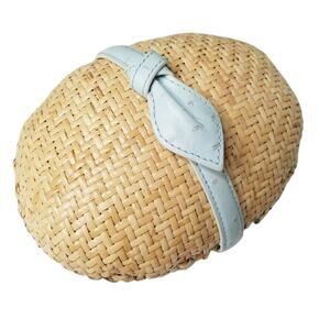 Pamela Munson Golden Egg Clutch Purse Rattan Blue Leather Spring Cottagecore